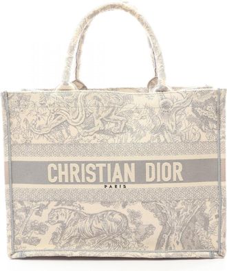 Dior Gray Ivory Canvas Handbag Tote Bag (Pre-Owned)