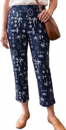 Zac & Rachel Ultimate Pull-On Slim Leg Crop Pants In Navy Coastal Woodblock