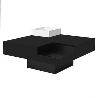 STILVORA Mesa De Centro Con Caja De Almacenaje Extra&iacute;ble Y Led Multicolor, Blanco Brillo Y Negro, 72&times;72&times;30 Cm