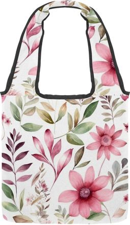 Generic Floral with Leaves Reversible Canvas Shoulder Tote - Double-Sided Print, 12oz Cotton, 27cm Drop, Fold-Flat Bag for Travel, Shopping, Street Outings