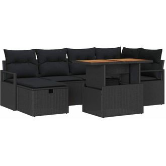 vidaXL Conjunto De Sof&aacute; De Jard&iacute;n 7 Pcs Negro Rat&aacute;n Sint&eacute;tico