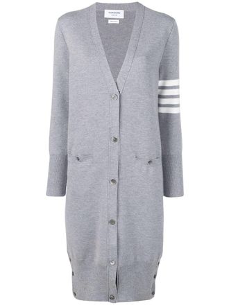 Thom Browne Milano Stitch langer Cardigan mit V-Ausschnitt aus feiner Merinowolle