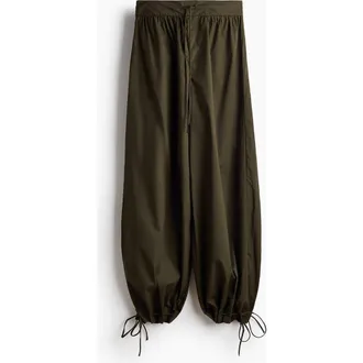 H&M Balloon-leg Poplin Pants in Dark Khaki Green at Nordstrom, Size X-Large