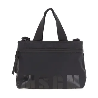 Msgm Handbags, female, Black, Size: ONE SIZE Mini Tote Logo in Nylon
