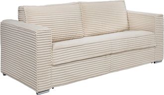 Vente-Unique Sof&aacute; cama de 4 plazas de apertura r&aacute;pida de pana beige - Cama de 160 cm - Colch&oacute;n con memoria de forma de 22 cm LORETO