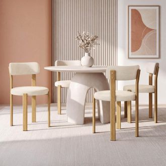 IDMarket Lote De 4 Sillas De Comedor De Chenilla Beige Nella