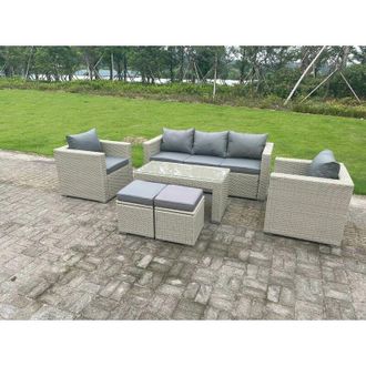 Fimous Fimous - Wicker Rattan Garden Furniture Sofa Sets Outdoor Patio Coffee Table With Stools light grey