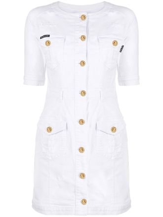 Philipp Plein embossed-button detail denim dress - White