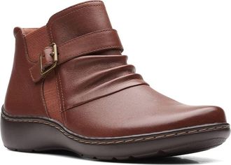Clarks Womens Cora Rouched Ankle Boot, Dark Tan Leather, 7 UK