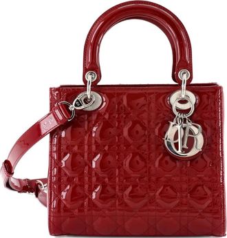Dior Borsa a tracolla Lady Dior media trapuntata in pelle verniciata con motivo Cannage - Rosso