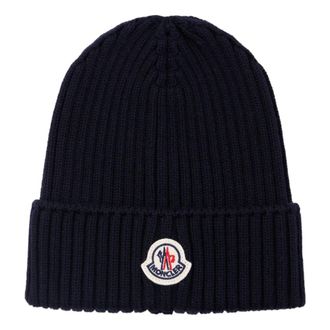 Moncler Wollen muts met geweven patch - unisex - Accessoires - Zwart - Maat: ONE Size Wol