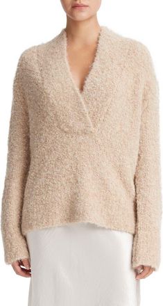 Vince Crimped Shawl Wool Blend Boucl&eacute; Sweater in H Champagne at Nordstrom Rack, Size Large