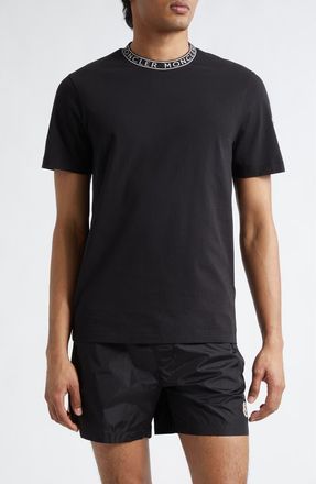 Moncler Logo Trim Cotton T-Shirt in Black at Nordstrom, Size Xxx-Large