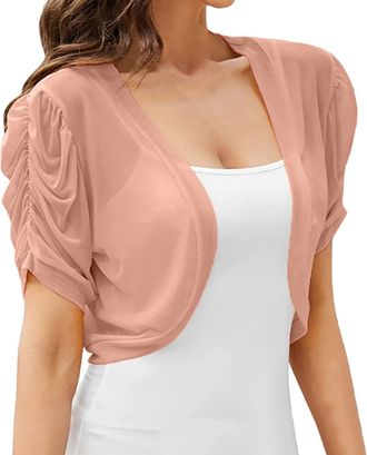 Generic IQYU Womens Summer Bolero Jacket Pleated Short Sleeve Knitted Cardigan Lightweight Summer Jacket Elegant Shoulder Jacket Festive Bolero Jacket Transpa