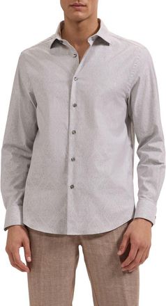 Bugatchi Axel Shaped Fit Stretch Cotton Button-Up Shirt in Khaki at Nordstrom, Size Xxx-Large