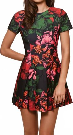 Hutch Emmanuela Mini Dress In Black Multi Inverted Sketched Floral