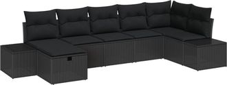 vidaXL Conjunto De Sof&aacute; De Jard&iacute;n 7 Pcs Negro 55 X 62 X 69 Cm Vidaxl