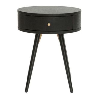 Miliboo Mesilla De Noche Vintage Redonda De Madera Y Metal Negro Con Detalles Dorados Koral