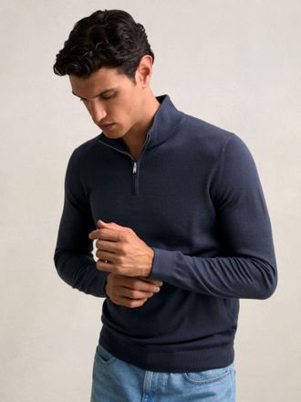 Reiss Midnight Navy Wool Half-zip Funnel Neck Jumper, XS