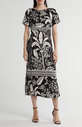Maggy London Flutter Sleeve Midi Dress in Black/Light Beige at Nordstrom Rack, Size 12