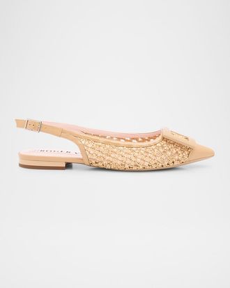 Roger Vivier Gommettine Bardo Leather & Raffia Slingback Ballet Flats