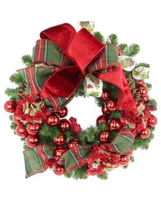 Creative Displays Inc. Handcrafted 26In Holiday Wreath Arranged With Ribbon, Pinecone & Hydrangea