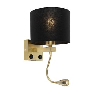 QAZQA Applique con braccio da lettura brescia combi - Moderno - Acciaio,Tessuto - Nero/Oro - Tondo (non sostituibile) led Max. 1 x Watt - Qazqa