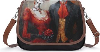 Generic Day Of The Dead Skeleton Couple Womens Crossbody Bag Fashion Shoulder Handbags Message Tote Bag with Adjustable Strap