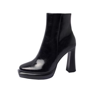 TinaCus Womens Square Toe Genuine Leather Handmade High Heels Zip Up Chic Ankle Boots, Black, 5.5 UK