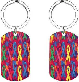 Generic Colored Ribbon Autism Awareness Novelty Printed Keyring 1PCS Personalised Keychain Charm Stylish Accessory Decorative Key Chain Rings