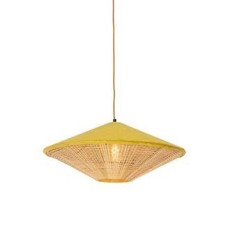 QAZQA R&uacute;stico L&aacute;mpara Colgante R&uacute;stica De Terciopelo Amarillo Con Rat&aacute;n 60 Cm - Frills Can /acero /textil Alargada /redonda Adecuado Para Led Max. 1 X 25 Wa