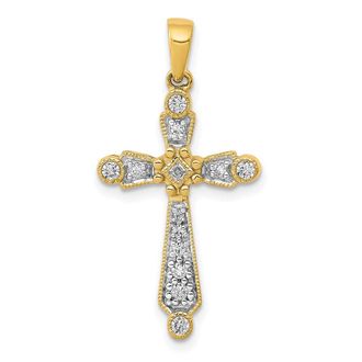 Diamond2Deal 14k Yellow Gold 1/5 carat Diamond Cross Pendant