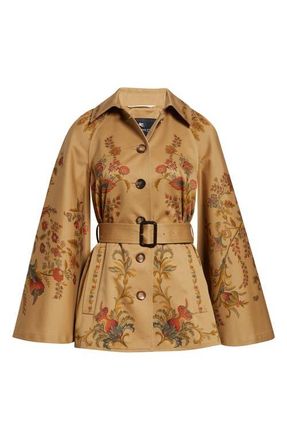 Etro Print Cotton Belted Cape Jacket in Beige at Nordstrom, Size 6 Us