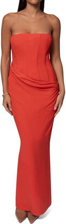 JLUXLABEL Journey Strapless Cotton & Linen Maxi Dress in Berry at Nordstrom, Size X-Small