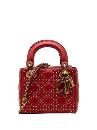 Dior 2017 Mini Lambskin Cannage Studded Supple Lady Dior satchel - Red