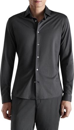 Mango Slim Fit Cotton Blend Button-Up Shirt in Charcoal at Nordstrom, Size Xx-Large