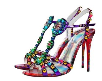 Christian Louboutin Multicolour Goldora 100 Studded Patent Leather Heels Size 37