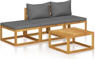 vidaXL Vidaxl - Muebles De Jard&iacute;n 4 Pzas Cojines Crema Madera Maciza De Acacia