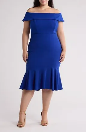 Marina Rossini Off the Shoulder Scuba Crepe Cocktail Dress in Cobalt at Nordstrom Rack, Size 18W