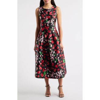Julia Jordan Floral Midi Dress in Black Multi at Nordstrom, Size 2