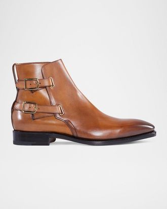Paul Stuart Mens Simon Double-Buckle Leather Ankle Boots