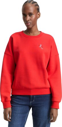 Tom Tailor Denim Sweatshirt TOM TAILOR DENIM, Damen, Gr. XXL, brilliant rot, Sweatware, Obermaterial: 70% Baumwolle, 30% Polyester, bedruckt, bequem, Rundhals, Rippb&uuml;n