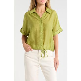 Adrianna Papell Short Sleeve Tie Hem Button-Up Shirt in Apple Green at Nordstrom Rack, Size X-Small