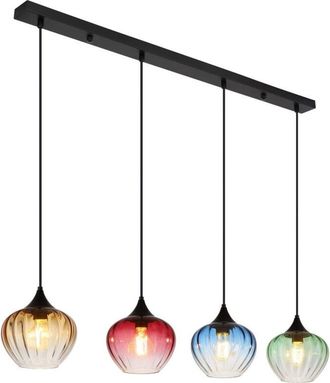 Globo Lighting Sander Lámpara colgante de techo con barra y pantalla de cristal negro mate, 4 bombillas E27