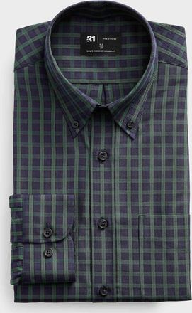 Le 31 Mens Green and blue check shirt Modern fit