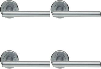 Loops 4x PAIR Straight T Bar Handle on Round Rose Concealed Fix Satin Chrome