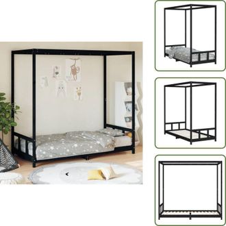 vidaXL The Living Store Giroletto per Bambini Nero 90x200 cm in Legno Massello di Pino - Letto per bambini
