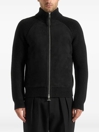 Manière De Voir Rami panelled jacket - men - Suede/Polyester/Spandex/Elastane - M - Black