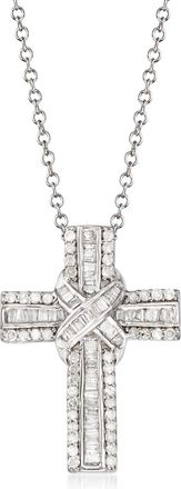 Ross-Simons Diamond Cross Pendant Necklace in Sterling Silver