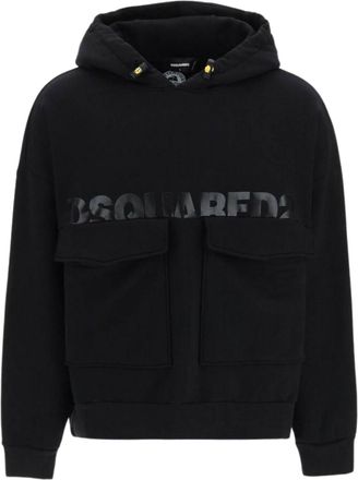 Dsquared2 bedrukt logo grote zakken zwarte hoodie